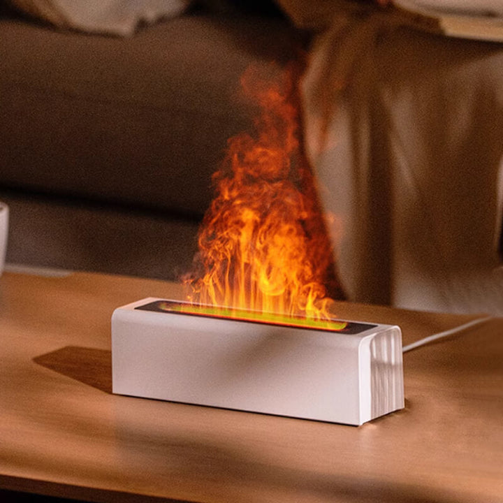 Farverig LED aroma diffusor med 7-farvet flamme LED-lys, skaber en fredfyldt hjemmeatmosfære. Alsidig ultralyds enhed.
