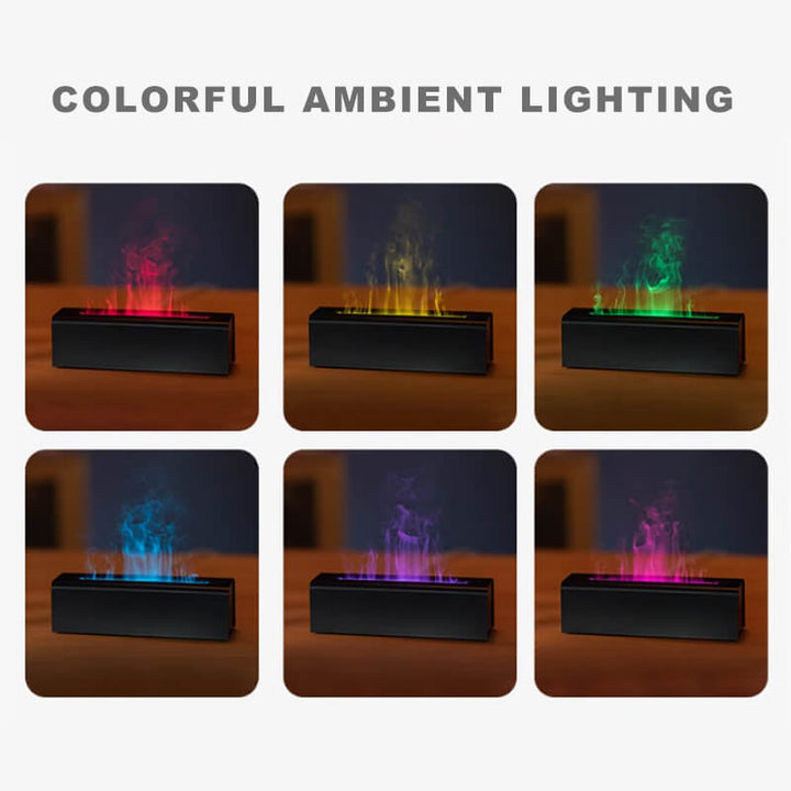 Farverig LED aroma diffusor med 7-farvet flamme LED-lys, skaber en fredfyldt hjemmeatmosfære. Alsidig ultralyds enhed.