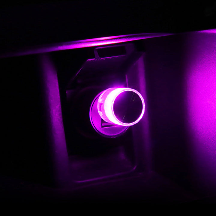 Farverigt USB-blinklys til bil og interiør, kompakt og kraftfuldt LED-stemningslys med klare farver.