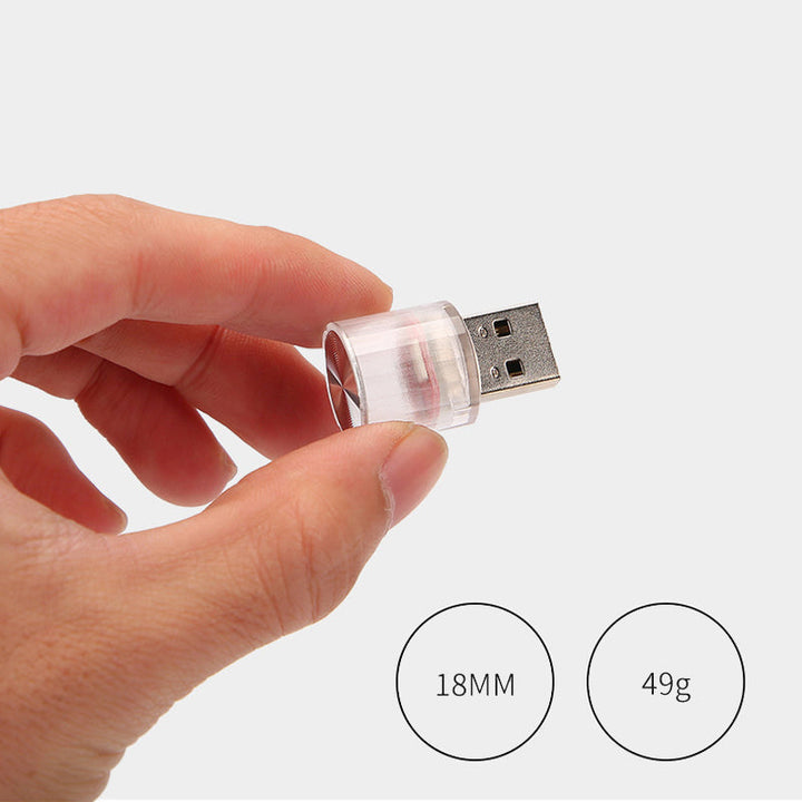 Farverigt USB-blinklys til bil og interiør, kompakt og kraftfuldt LED-stemningslys med klare farver.
