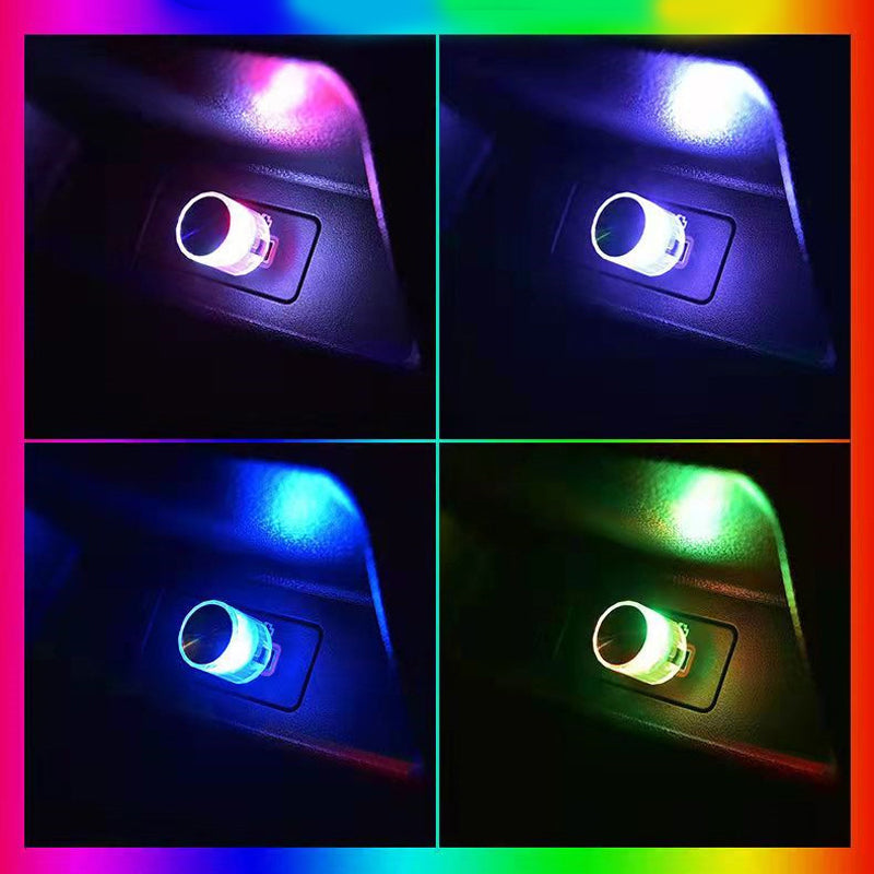 Farverigt USB-blinklys til bil og interiør, kompakt og kraftfuldt LED-stemningslys med klare farver.
