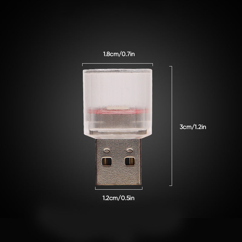 Farverigt USB-blinklys til bil og interiør, kompakt og kraftfuldt LED-stemningslys med klare farver.