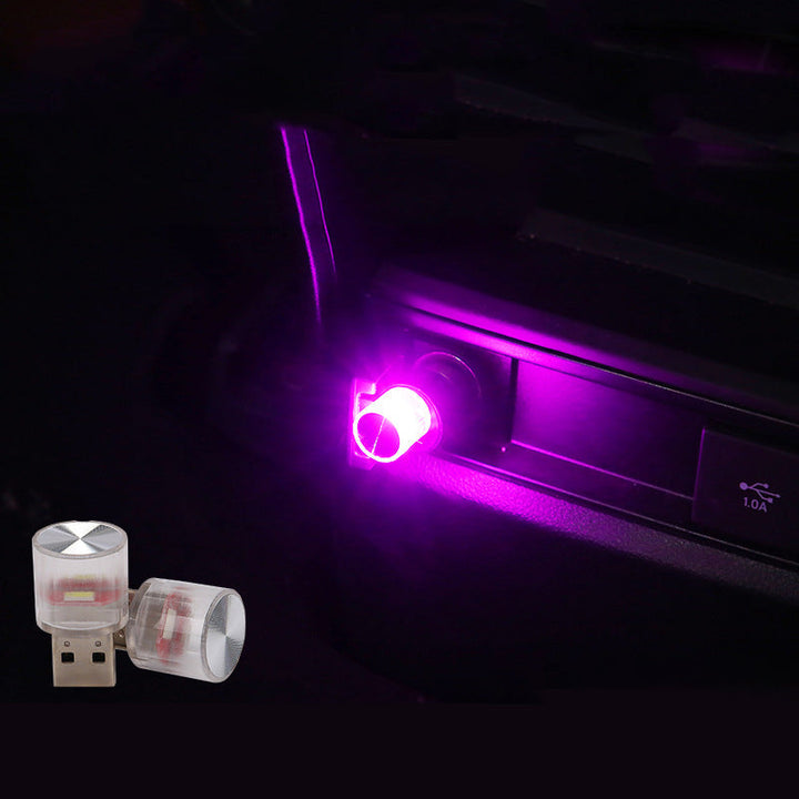 Farverigt USB-blinklys til bil og interiør, kompakt og kraftfuldt LED-stemningslys med klare farver.