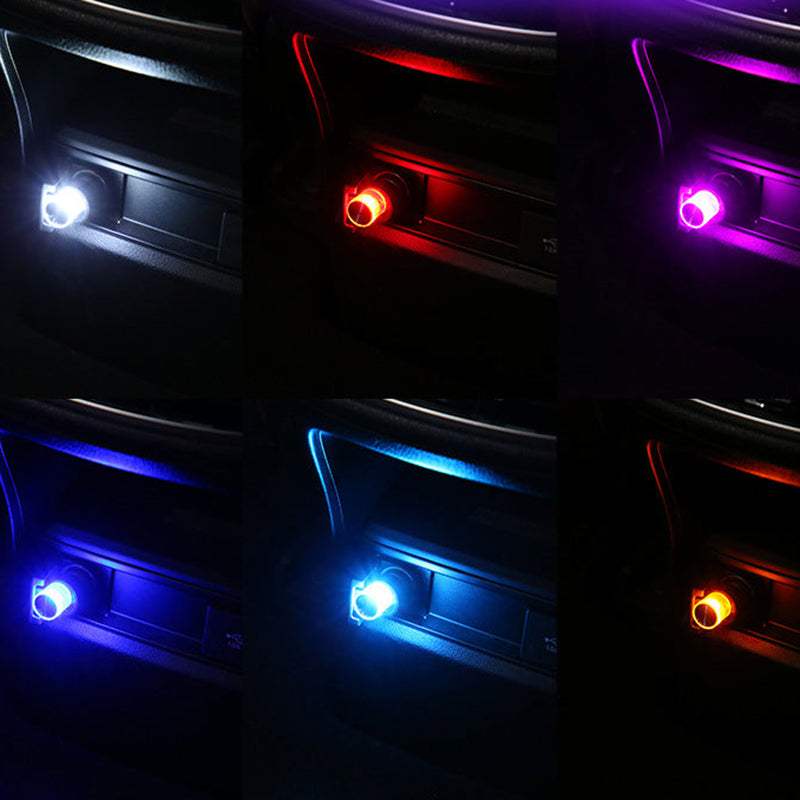 Farverigt USB-blinklys til bil og interiør, kompakt og kraftfuldt LED-stemningslys med klare farver.