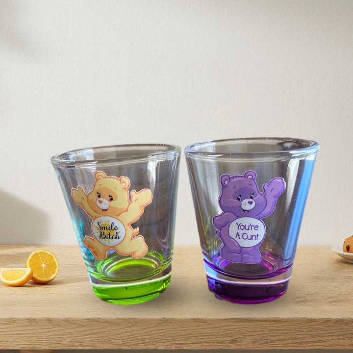 Farverigt bjørne-shotsglas, unisex glas, sjovt design, velegnet til drikkevarer, 1,6 ounce kapacitet, seks stykker.