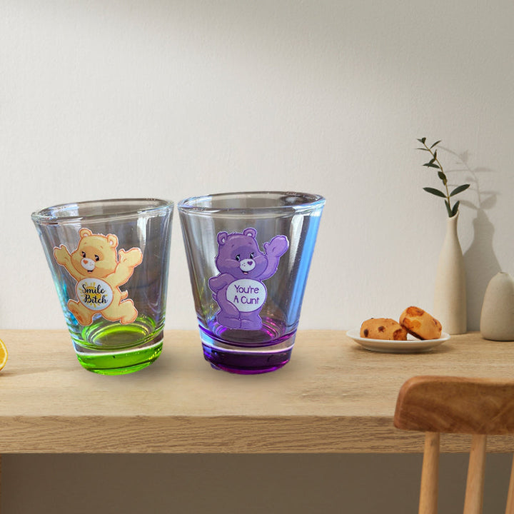 Farverigt bjørne-shotsglas, unisex glas, sjovt design, velegnet til drikkevarer, 1,6 ounce kapacitet, seks stykker.