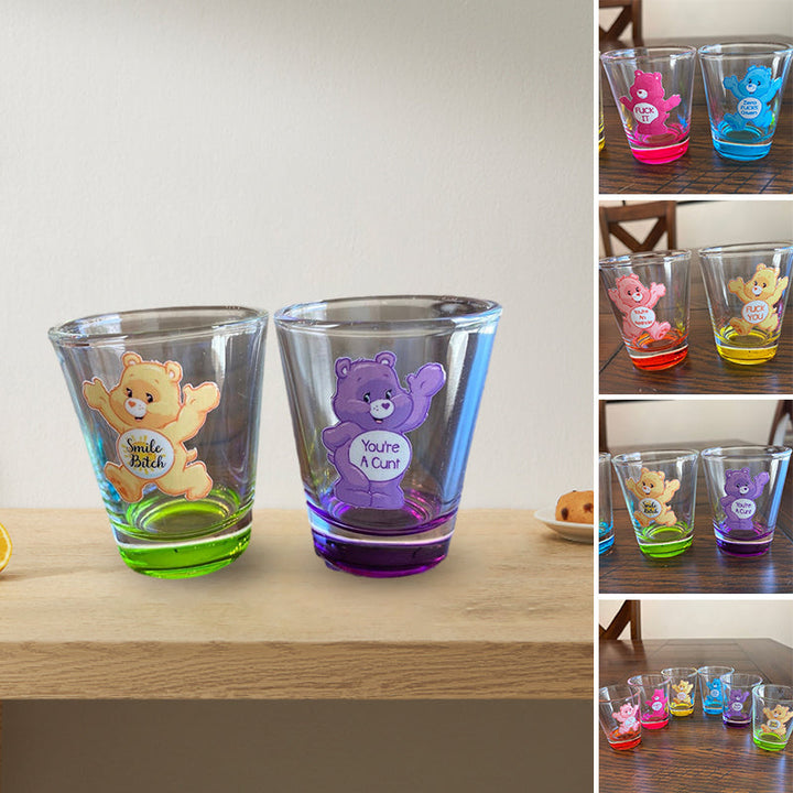 Farverigt bjørne-shotsglas, unisex glas, sjovt design, velegnet til drikkevarer, 1,6 ounce kapacitet, seks stykker.