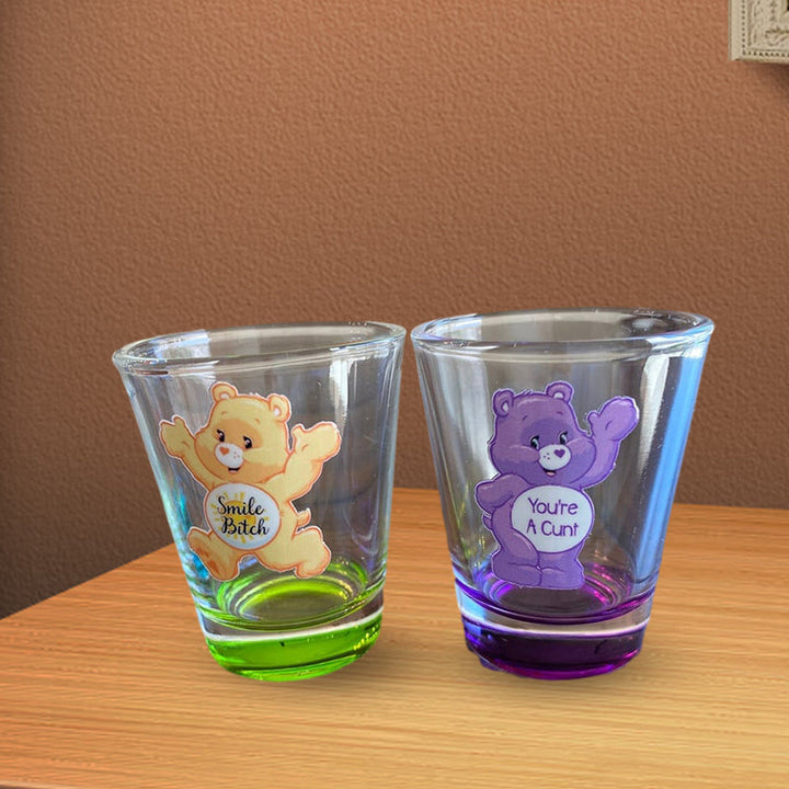 Farverigt bjørne-shotsglas, unisex glas, sjovt design, velegnet til drikkevarer, 1,6 ounce kapacitet, seks stykker.