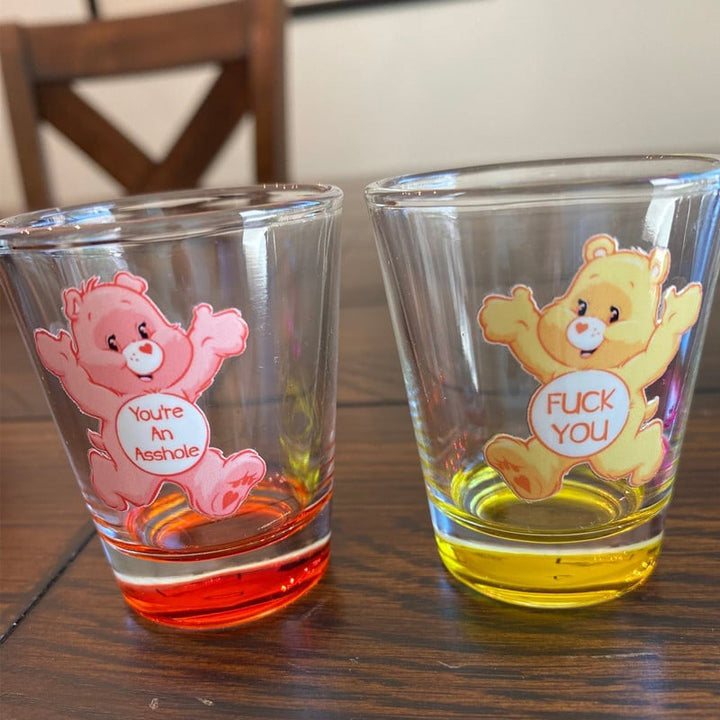Farverigt bjørne-shotsglas, unisex glas, sjovt design, velegnet til drikkevarer, 1,6 ounce kapacitet, seks stykker.