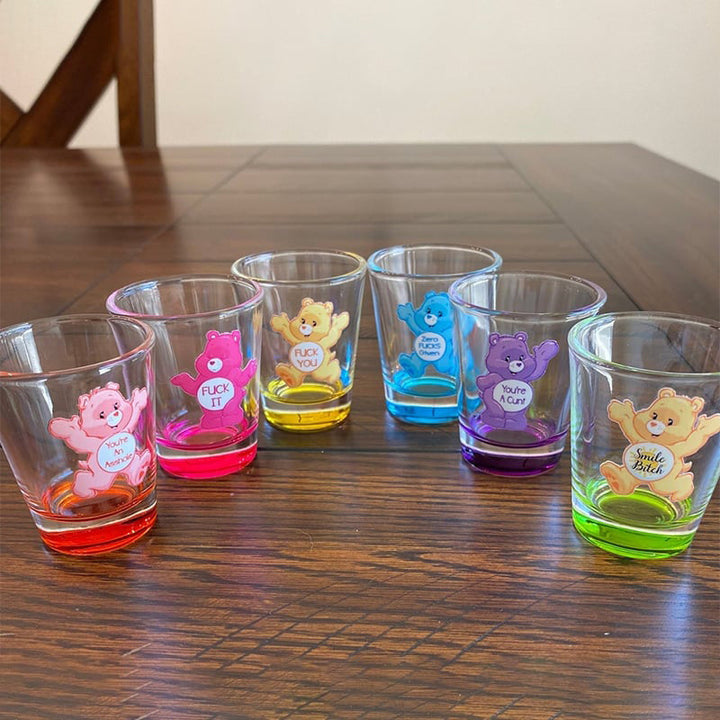 Farverigt bjørne-shotsglas, unisex glas, sjovt design, velegnet til drikkevarer, 1,6 ounce kapacitet, seks stykker.
