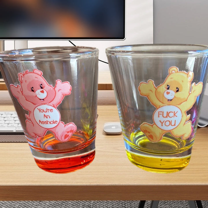 Farverigt bjørne-shotsglas, unisex glas, sjovt design, velegnet til drikkevarer, 1,6 ounce kapacitet, seks stykker.
