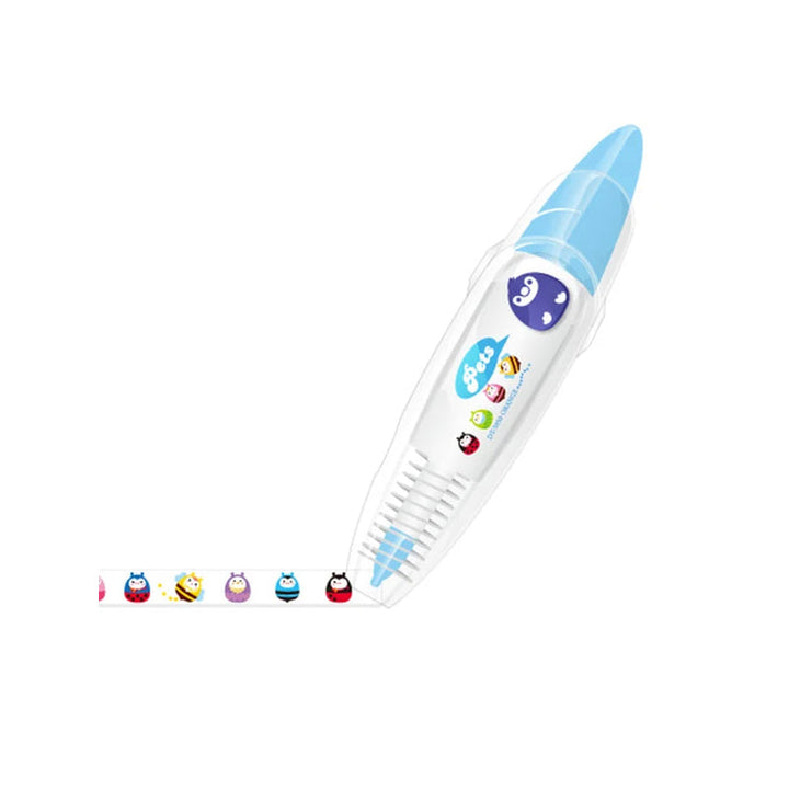 Farverig dekorativ tape-pen til hobbybrug, med uglemotiv og alfabeter, velegnet til dekoration af bøger og kort.