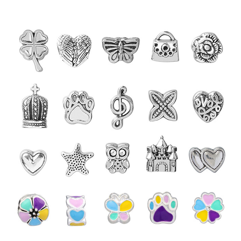 Farverigt DIY-armbåndssæt til børn, indeholder flerfarvede perler og vedhæng til kreative smykkedesigns.