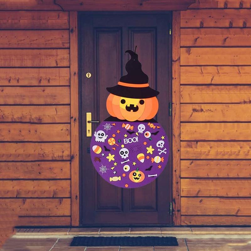 Farverigt børne Halloween filt håndværksæt, græskar og hekse motiver i lilla nuancer