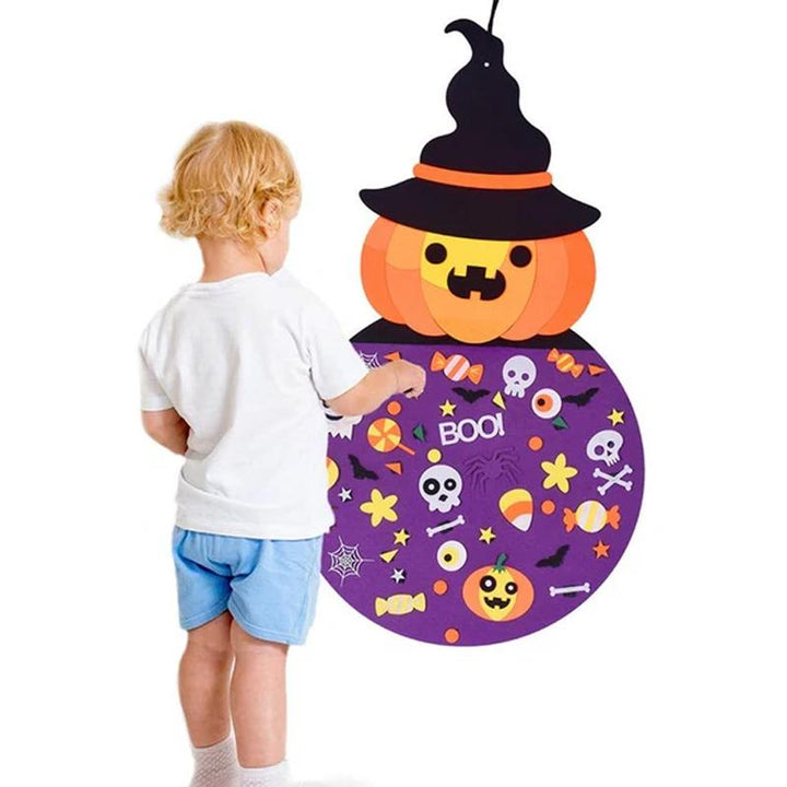 Farverigt børne Halloween filt håndværksæt, græskar og hekse motiver i lilla nuancer