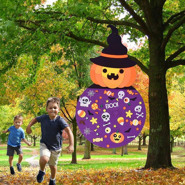 Farverigt børne Halloween filt håndværksæt, græskar og hekse motiver i lilla nuancer