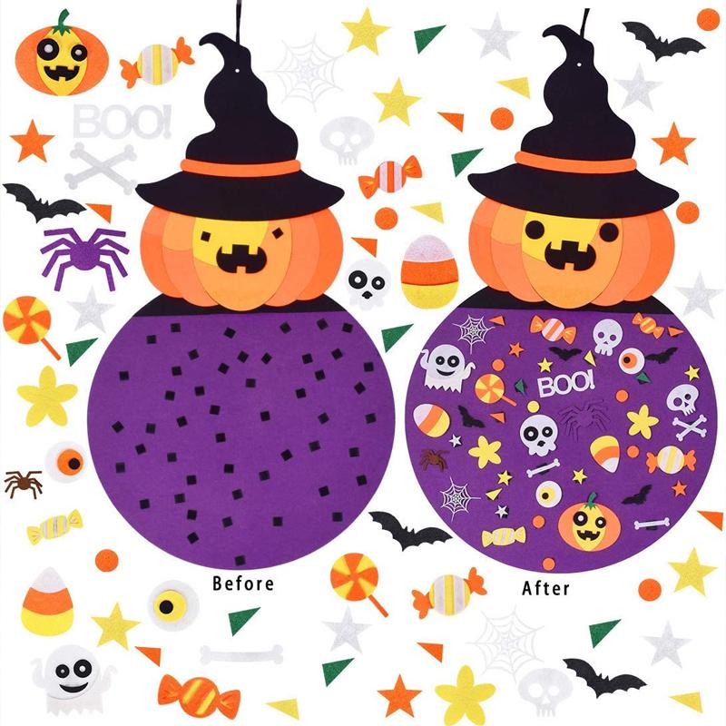 Farverigt børne Halloween filt håndværksæt, græskar og hekse motiver i lilla nuancer