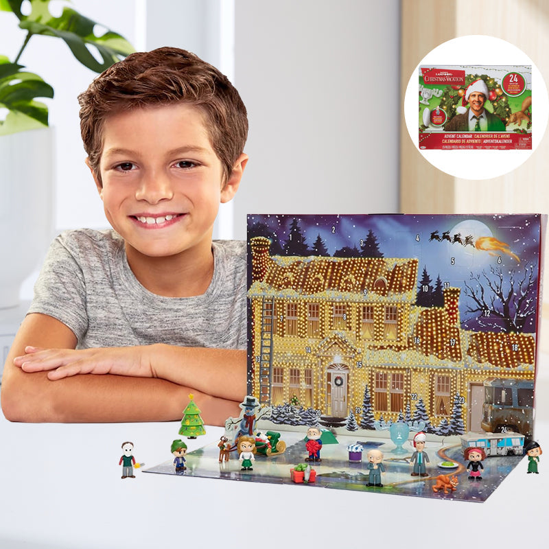 Farverig børnenes jules juleferie adventskalender 2024 med ikonisk julefilmtema og daglige overraskelser.