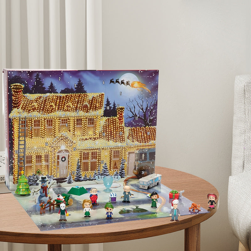 Farverig børnenes jules juleferie adventskalender 2024 med ikonisk julefilmtema og daglige overraskelser.
