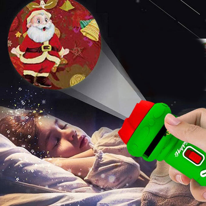 Farverig børns juleprojektor i grøn og rød, historiefortællende legetøj til at stimulere kreativitet.