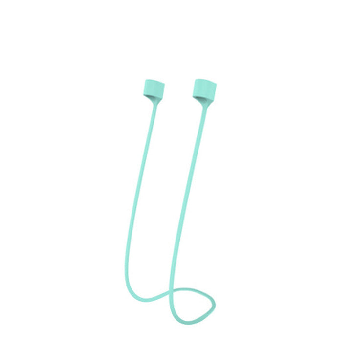 Multifarvet magnetisk Airpods-halsrem i silikone, tilgængelig i fire farver: mint, sort, pink og hvid.
