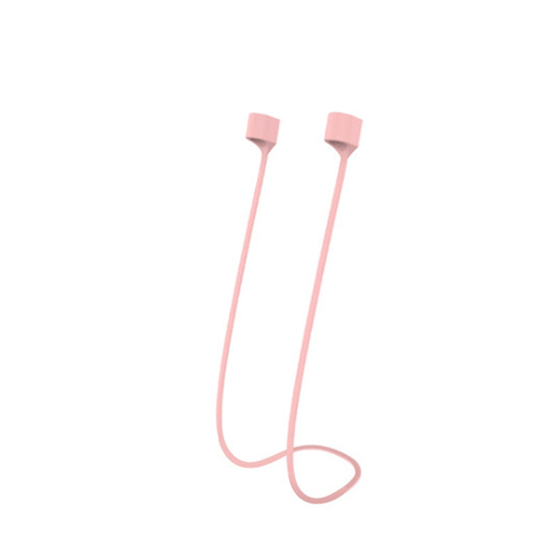 Multifarvet magnetisk Airpods-halsrem i silikone, tilgængelig i fire farver: mint, sort, pink og hvid.