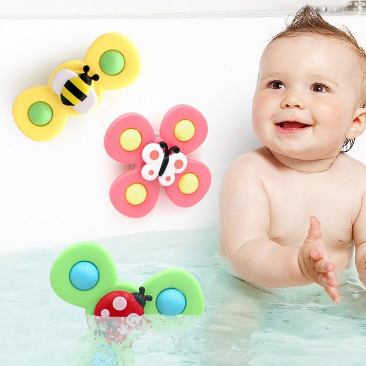 Farverigt babyinsektlegetøj til badet, ABS-plast, roterer og rasler, sugekop til fastgørelse, udvikler finmotorik.