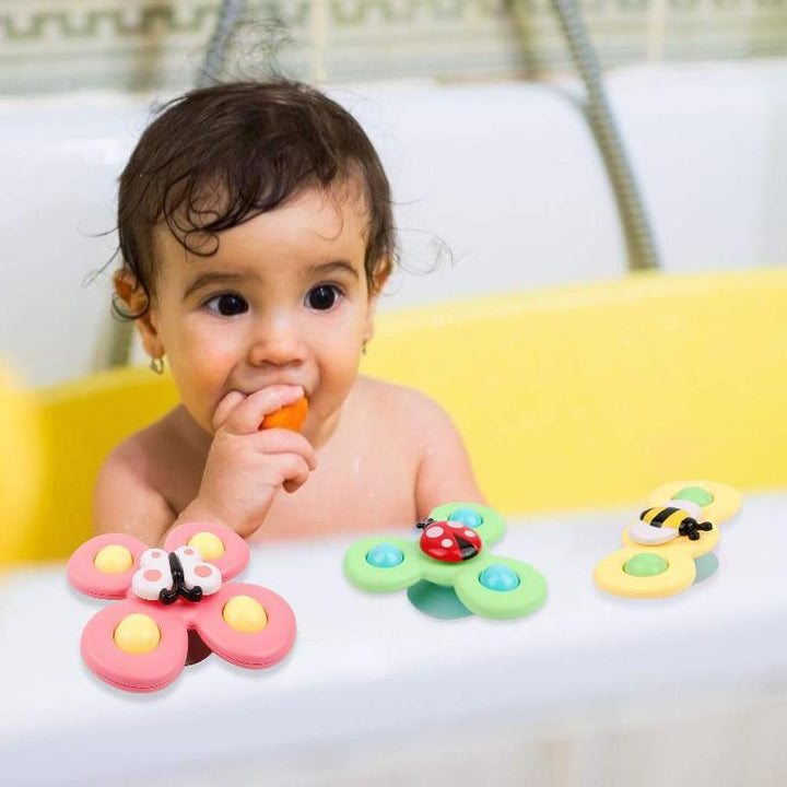 Farverigt babyinsektlegetøj til badet, ABS-plast, roterer og rasler, sugekop til fastgørelse, udvikler finmotorik.