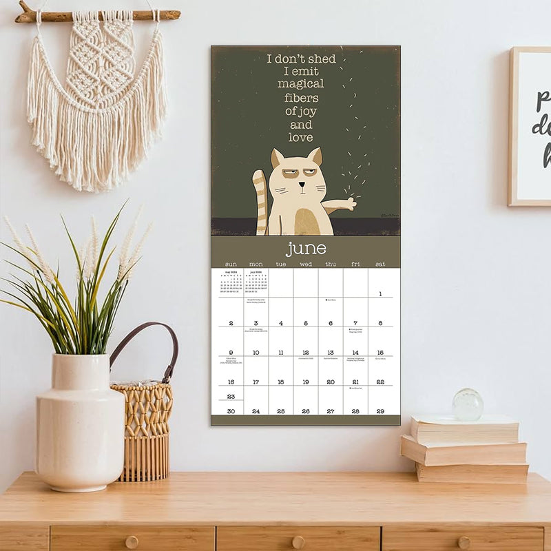 2024 Sinneløse Katte Vægkalender, farverige kattebilleder, humor, miljøvenligt materiale, rummelig planlægning