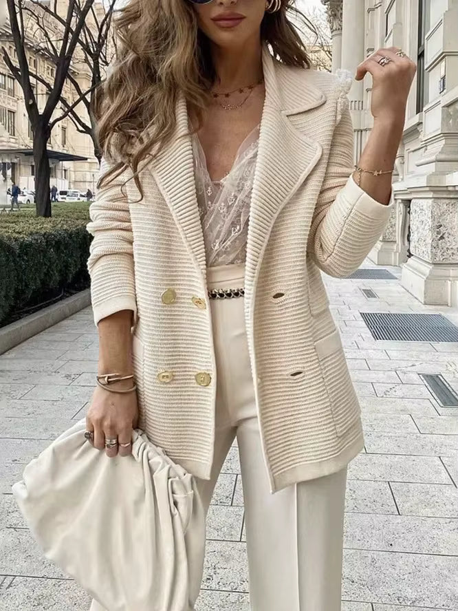 Dame Lang Strikket Blazer