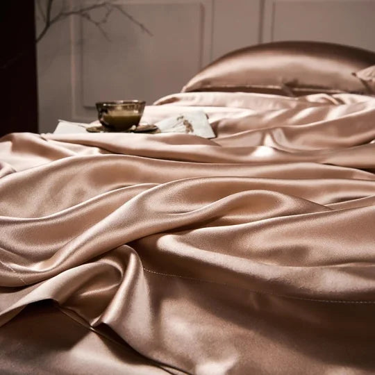 "Ylellinen 25 Momme silkki vuodevaatesetti, vaaleanpunainen sävy, hypoallergeeninen, 100% Mulberry-silkki, sopii herkälle iho