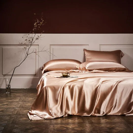 "Ylellinen 25 Momme silkki vuodevaatesetti, vaaleanpunainen sävy, hypoallergeeninen, 100% Mulberry-silkki, sopii herkälle iho