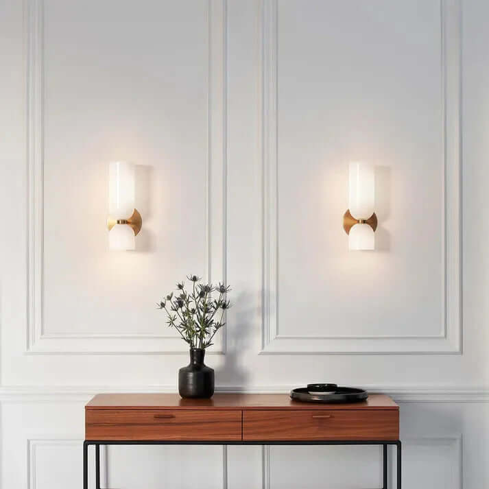 Moderne LED væglampe med dobbelt glaslampeskærm