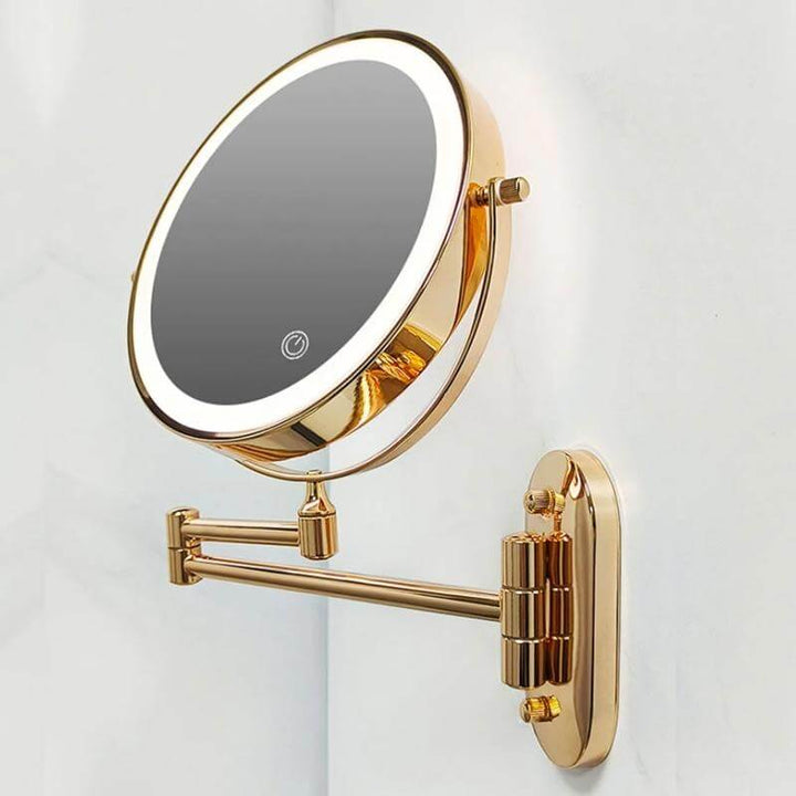 Guld Makeup Forstørrelsesspejl med LED-lys, genopladeligt til badeværelset