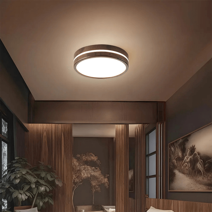 Rund Træ Loftlampe - Naturligt Lys