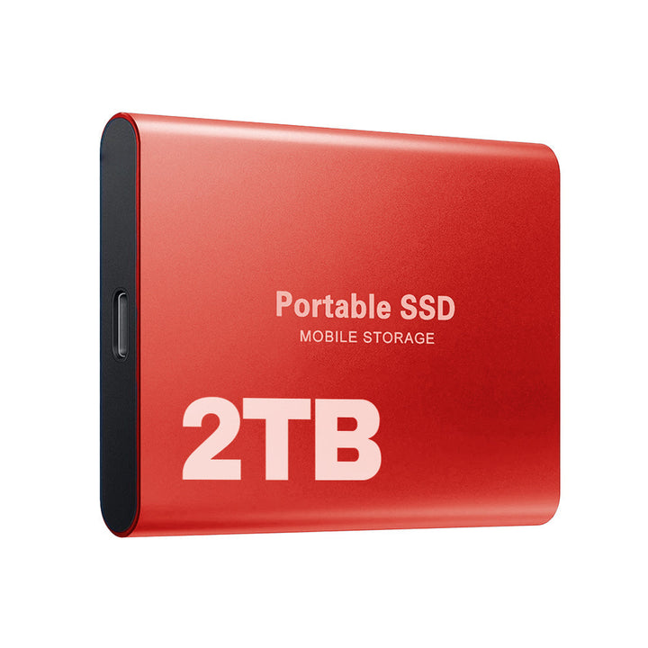 Sort 2TB USB-C ekstern SSD, en bærbar harddisk for hurtig dataoverførsel.