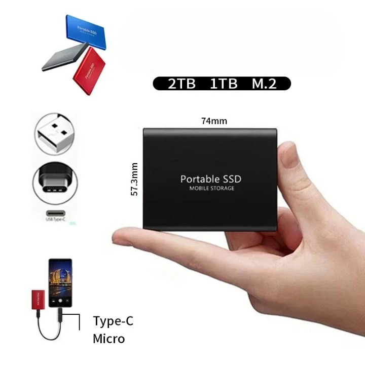 Bærbar ekstern SSD i elegant design, perfekt til hurtig datalagring og overførsel.