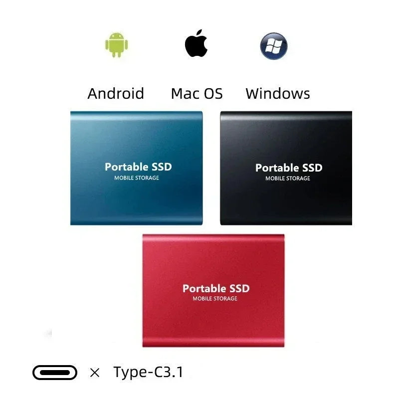 Kompakt 2TB ekstern SSD, bærbar harddisk til PC og laptop med USB-C tilslutning.