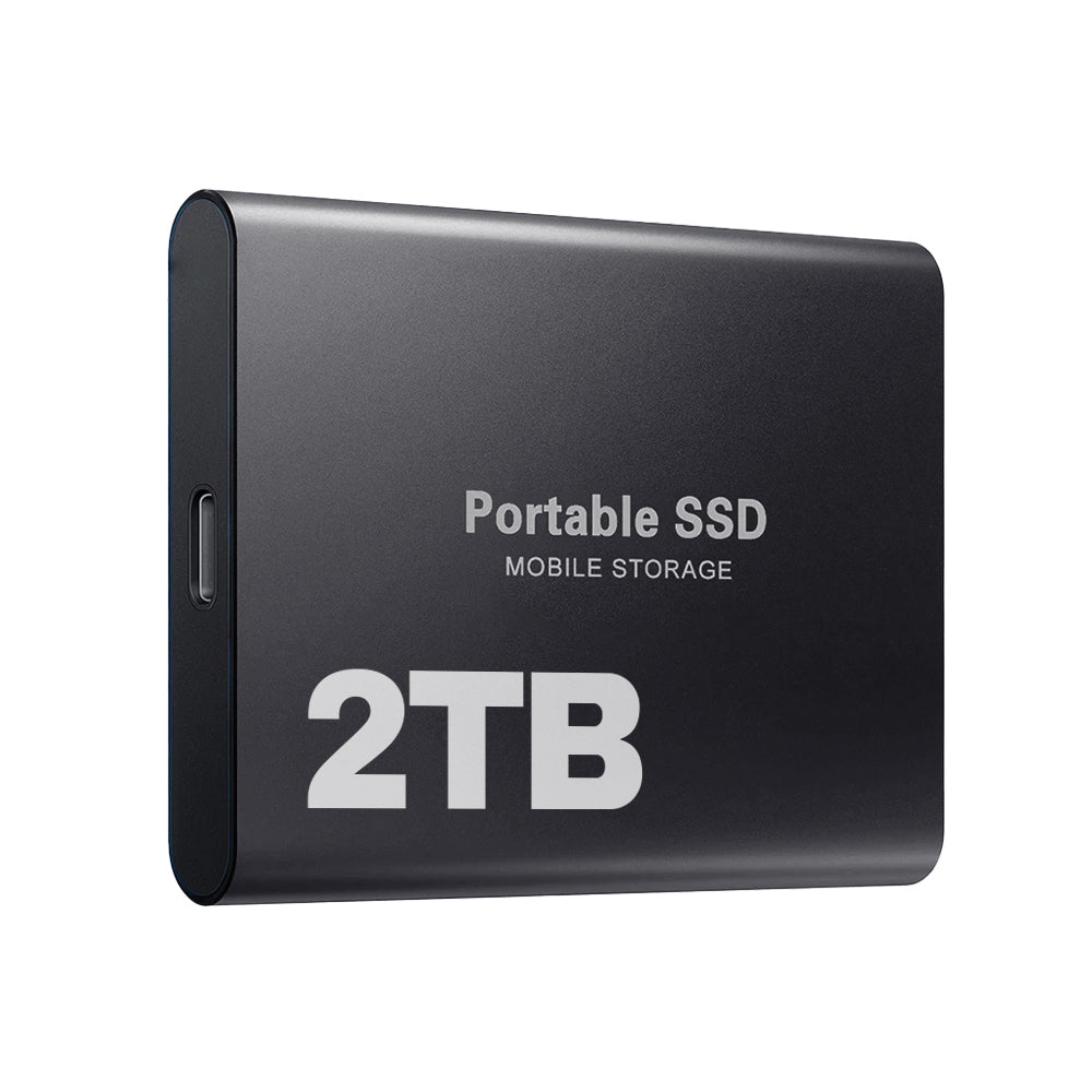 Ekstern solid state drive (blå) med høj kapacitet, essentielt pc/laptop tilbehør.