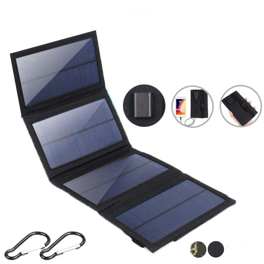 Bærbart, foldbart 50W solpanel til udendørs opladning af elektronik, ideelt til rejser og camping.