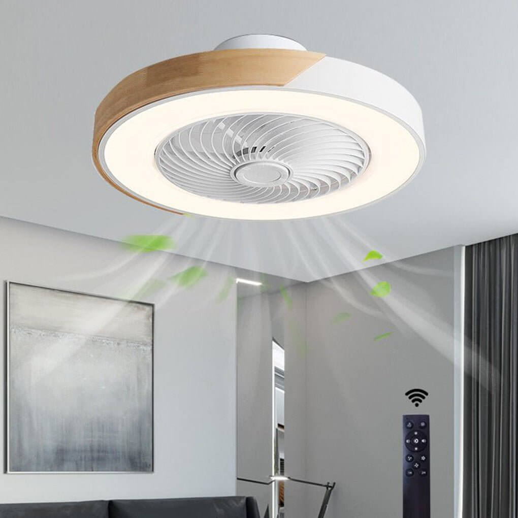 Moderne LED-loftventilator med cirkel- og firkantet ramme, dæmpbar og med fjernbetjening
