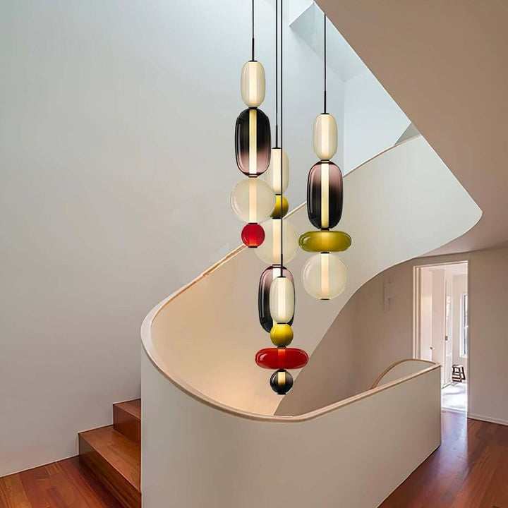 Moderne farverig glaspendellampe