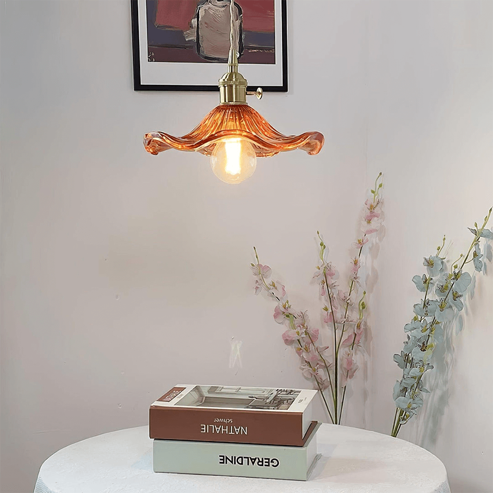 Hibiscus pendellampe, glas blomsterdesign lampe