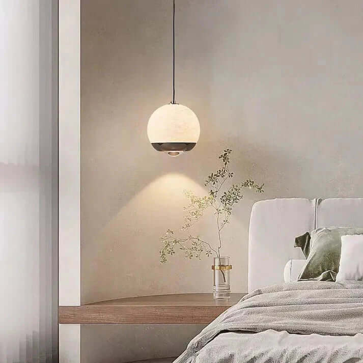 Moderne marmor- og alabast pendellampe, kugleformet design, nordisk stil