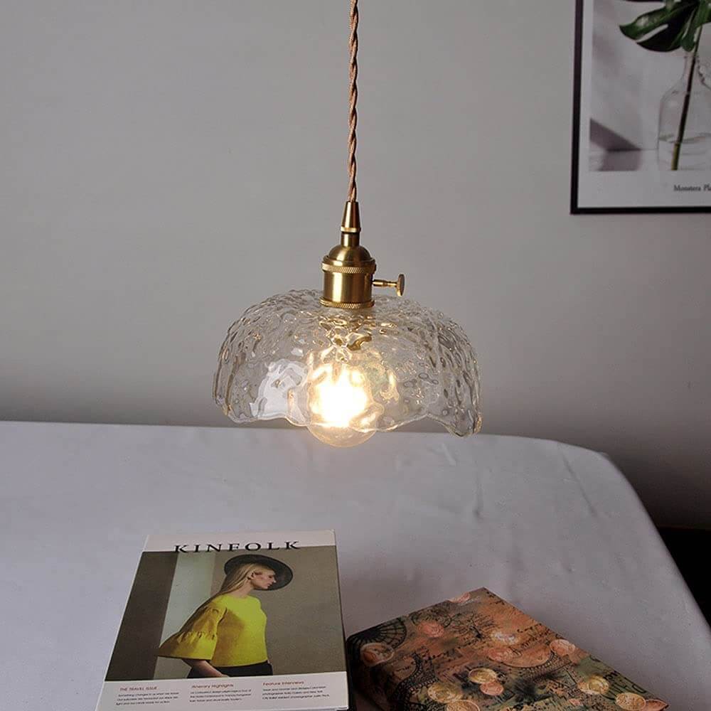 Uregelmæssig messing- og glas pendellampe