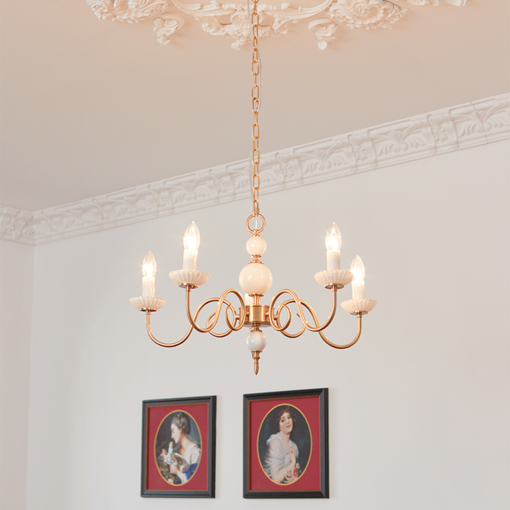 Creme glas lysekrone amerikansk retro lampe metal lysekrone soveværelse
