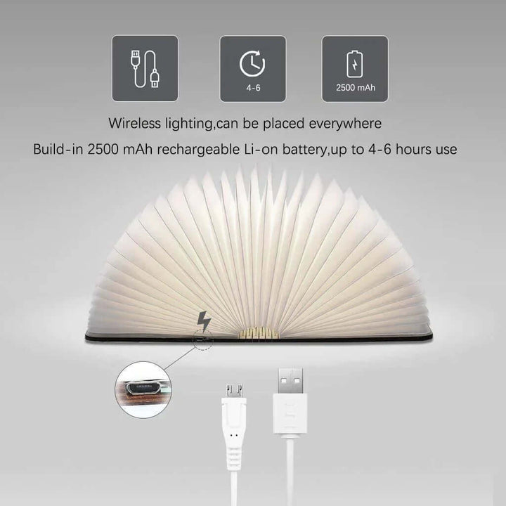 Magisk boglampe med USB-kabel tilsluttet
