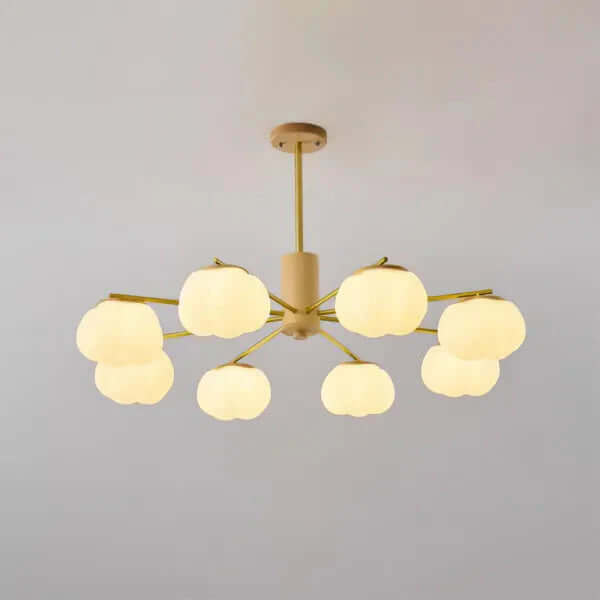 Moderne loftslampe i træ og bomuldskugler