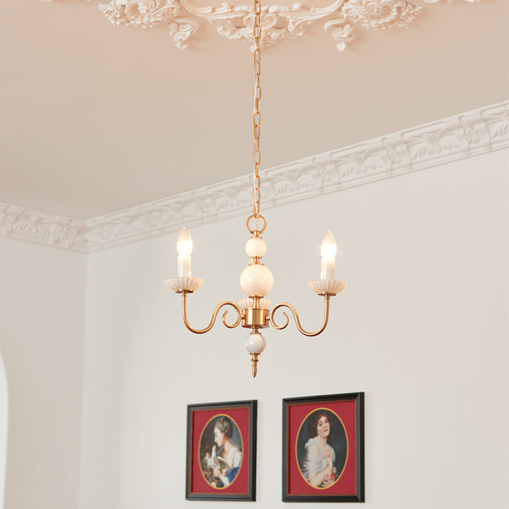 Creme glas lysekrone amerikansk retro lampe metal lysekrone soveværelse