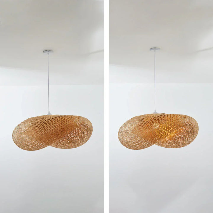 Miljøvenlig bambus pendellampe med flettet design. Perfekt til naturlig og varm LED belysning.